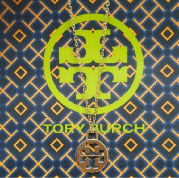 Tory Burch Large Logo Charm Gold Plated Necklace - Picture 8 of 8